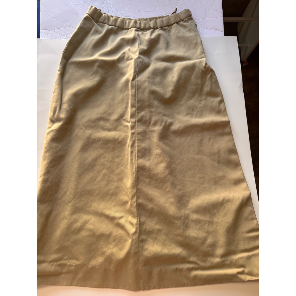 Vintage Saks Fifth Avenue Tan Khaki Twill Midi Skirt Side Zip A-Line